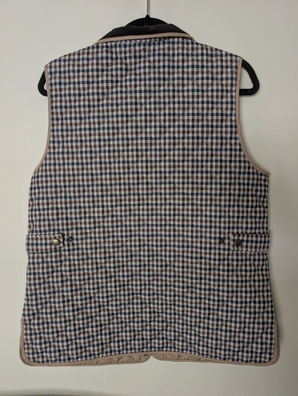 Lands' End Beige & Brown Quilted Check Vest - Picture 8 of 8